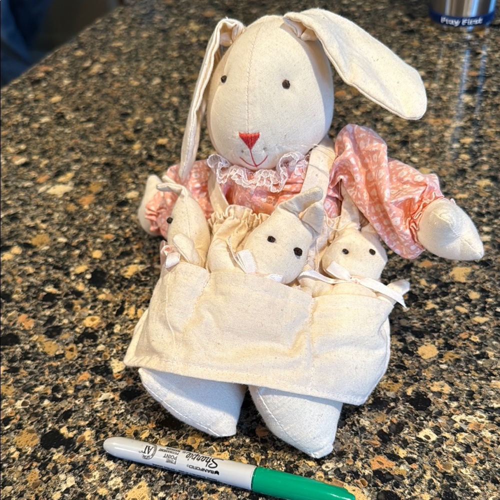 Cream and Pink Plush Rabbit Decor Accent